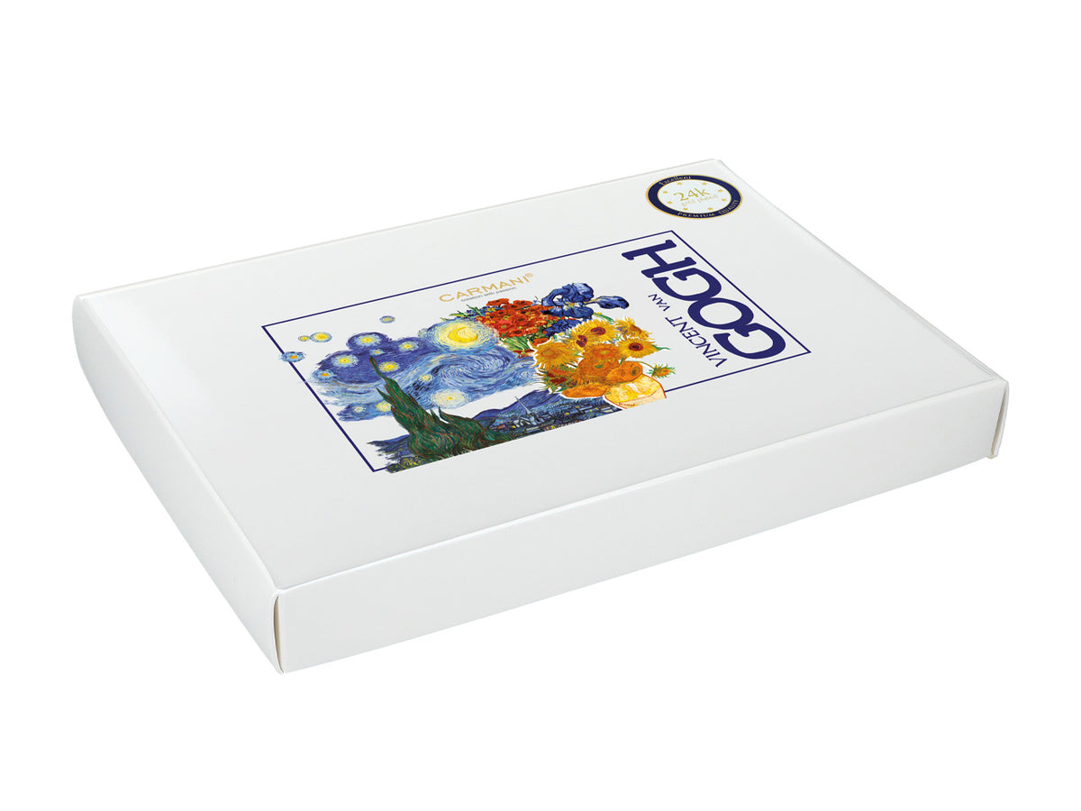 Conjunto de 6 colheres douradas com motivo dos Girassóis de Vincent van Gogh
