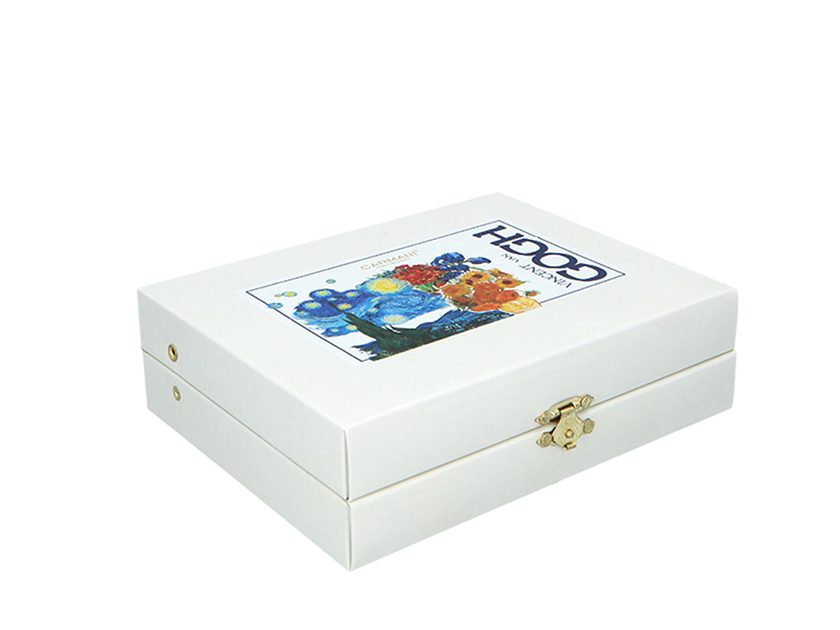 Conjunto de 6 colheres revestidas a ouro de 24K com 1 colher para açúcar - V. van Gogh, sortido, possibilidade de personalização por gravação, embalagem elegante para presente, dimensões 13 cm