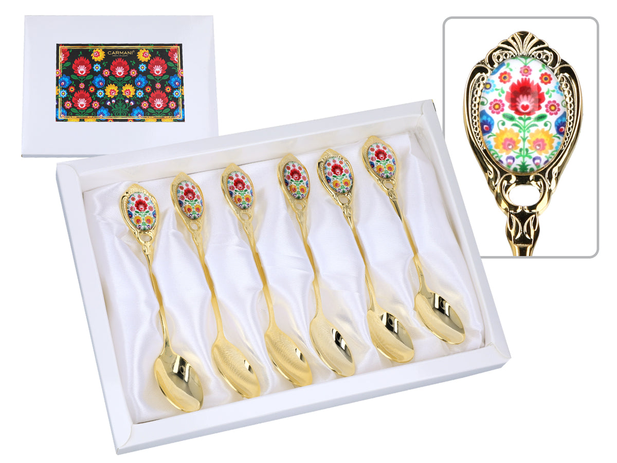 Conjunto de 6 colheres de chá revestidas a ouro de 24K