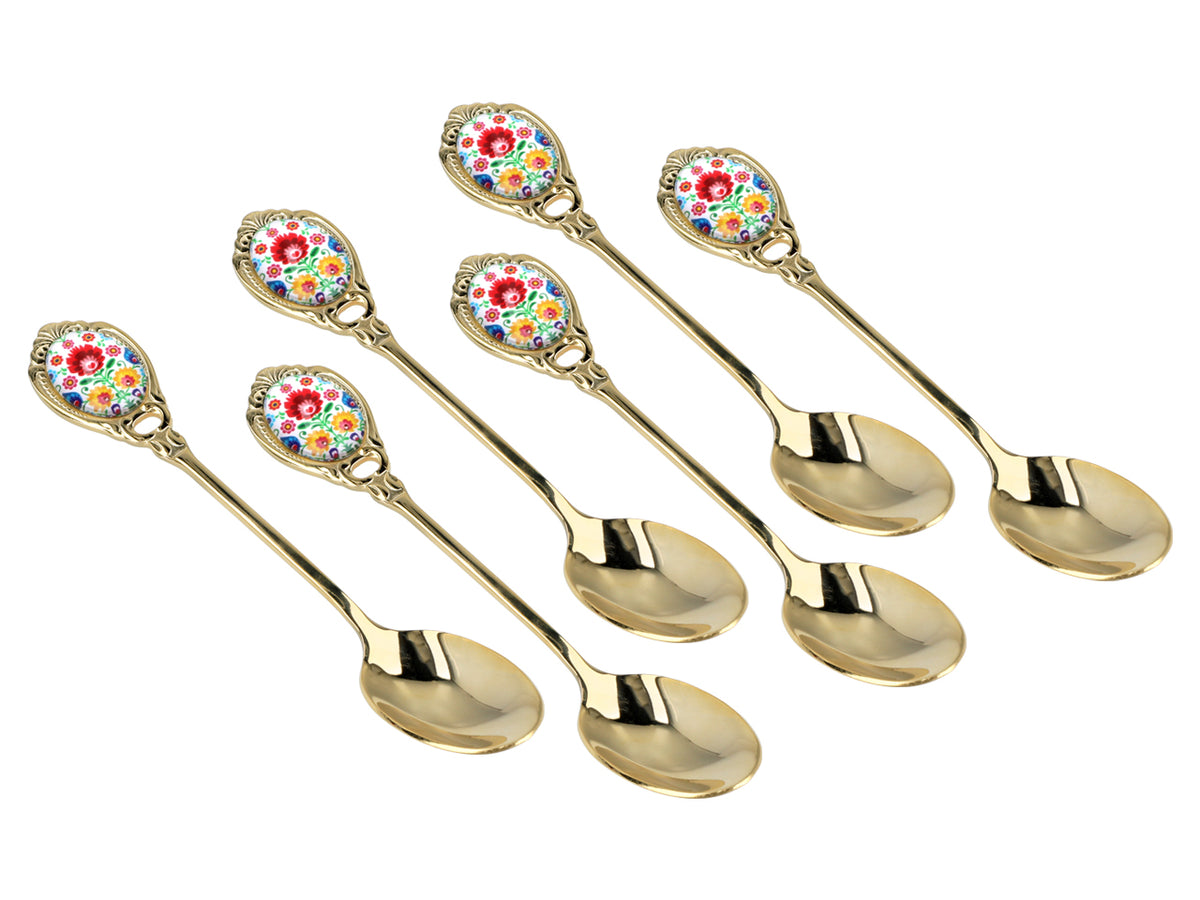 Conjunto de 6 colheres de chá revestidas a ouro de 24K