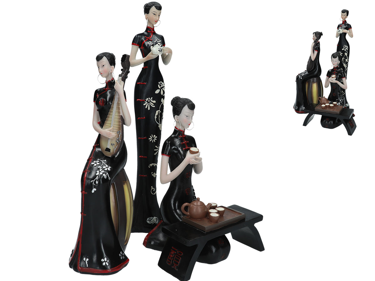 Figura de gueixa personalizável com gravação, altura de 21 cm a 33 cm, ideal para oferecer