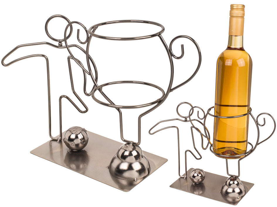 Suporte metálico para garrafa Futebol de Campeões, possibilidade de personalização com gravação, 20 cm de altura