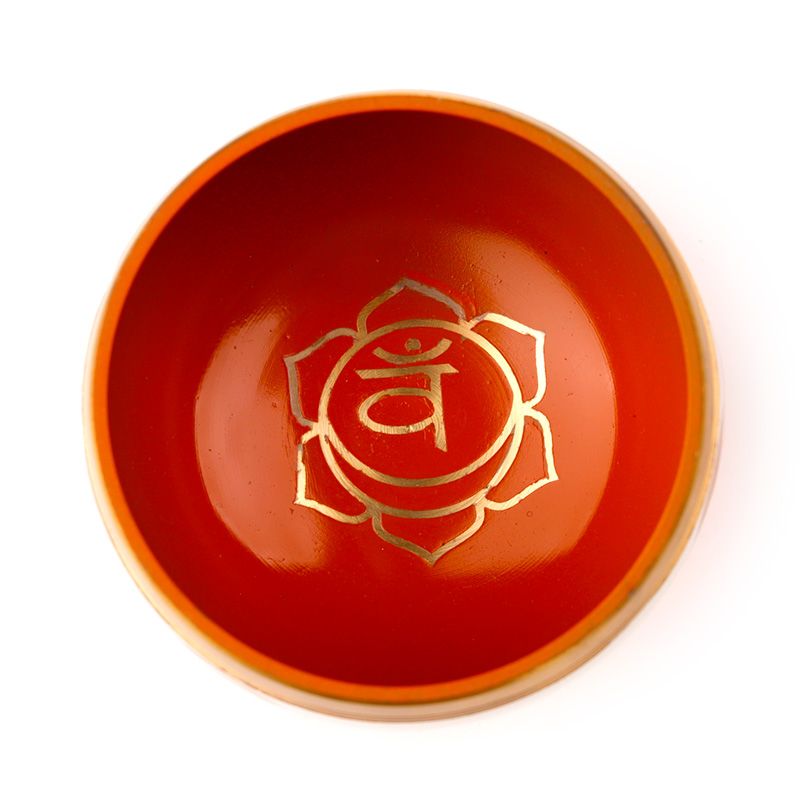 Tigela cantante chakra laranja com possibilidade de personalização com gravação, taça sonora metálica, ideal para oferecer, diâmetro 10 cm, altura 5 cm