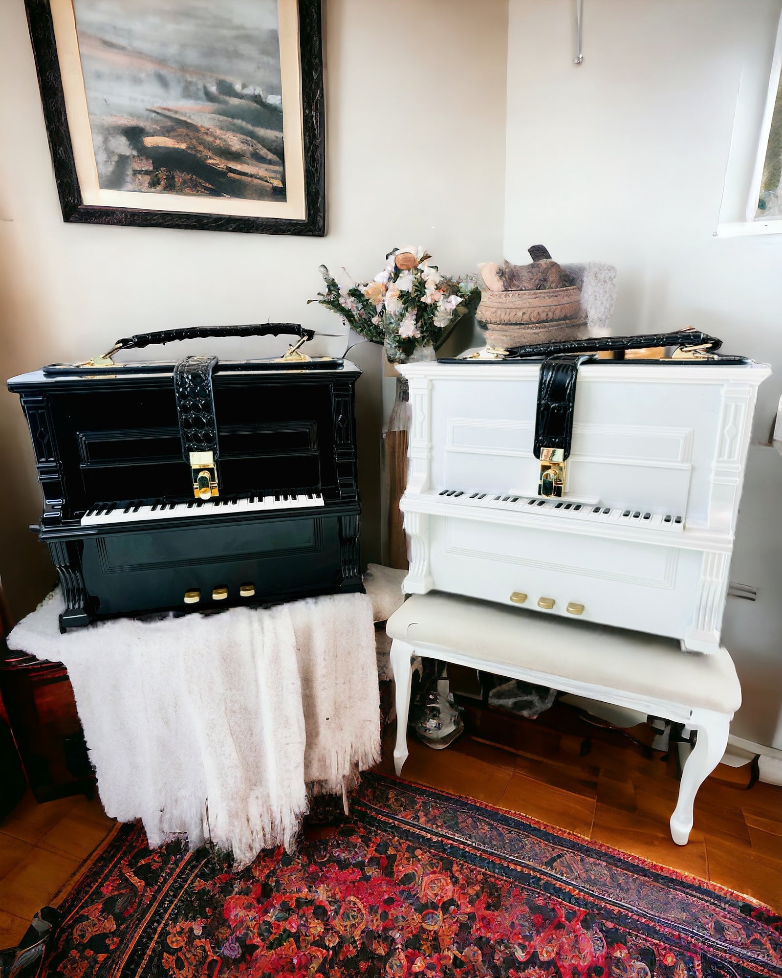 Mala Feminina “Piano Elegante” em Cores Preto e Branco