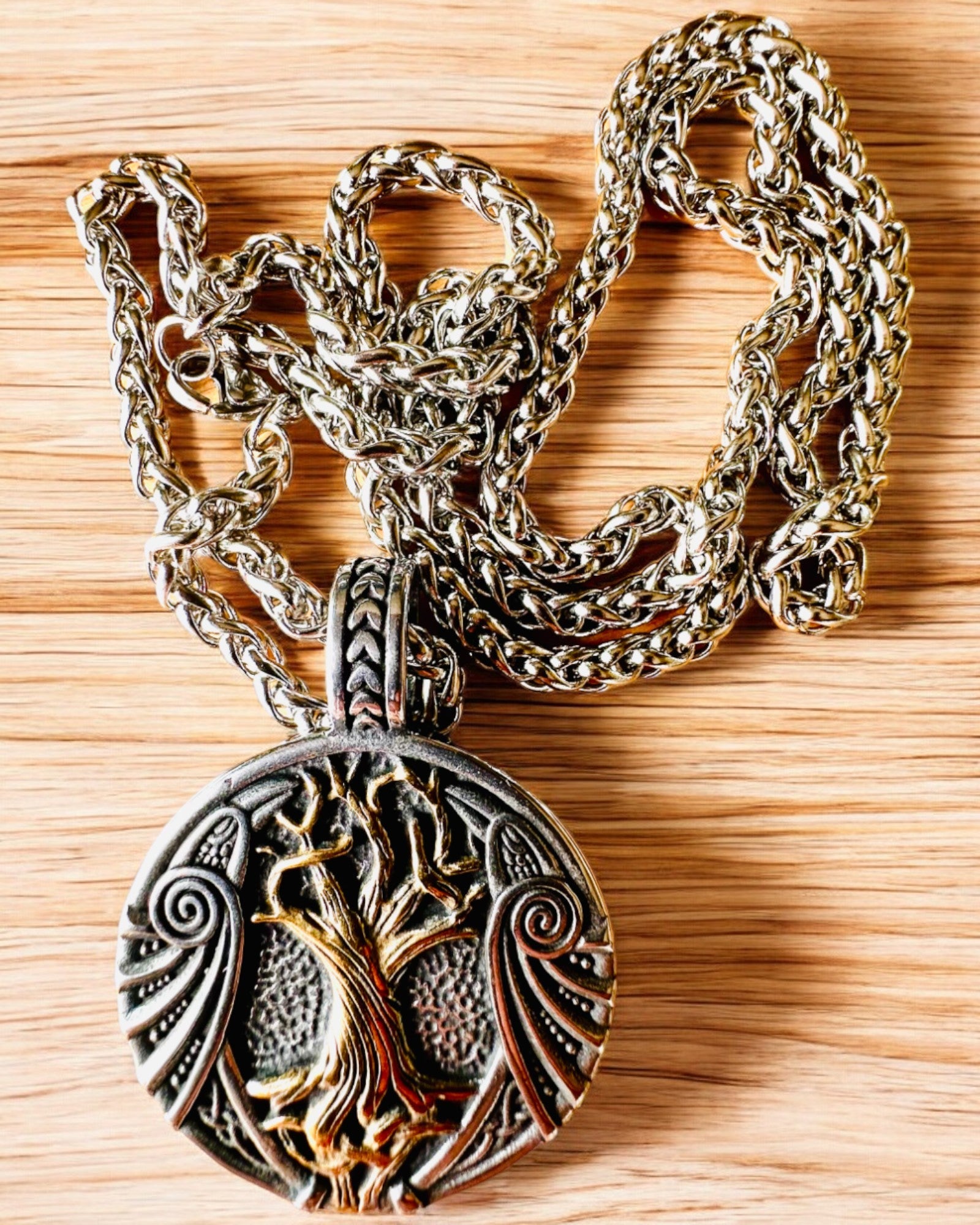 Colar "Árvore da Vida" em aço inoxidável com personalização, com o símbolo Aegishjalmur, (Capacete do Terror)