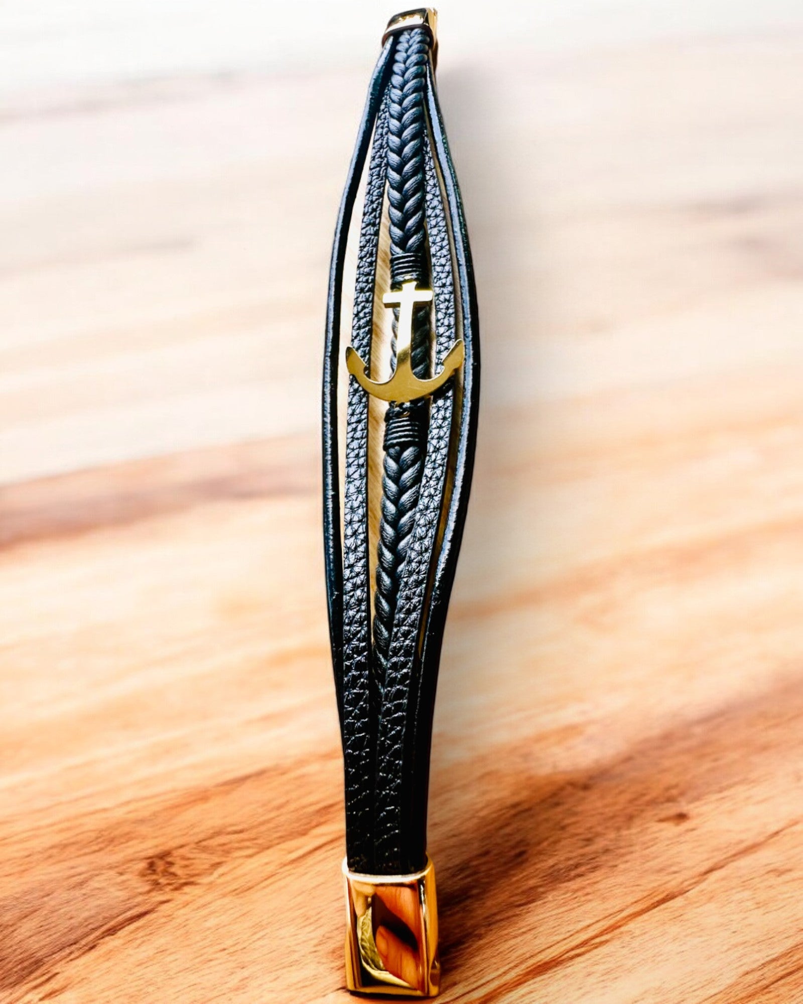 Pulseira masculina Âncora de Elegância com opção de gravação para presente