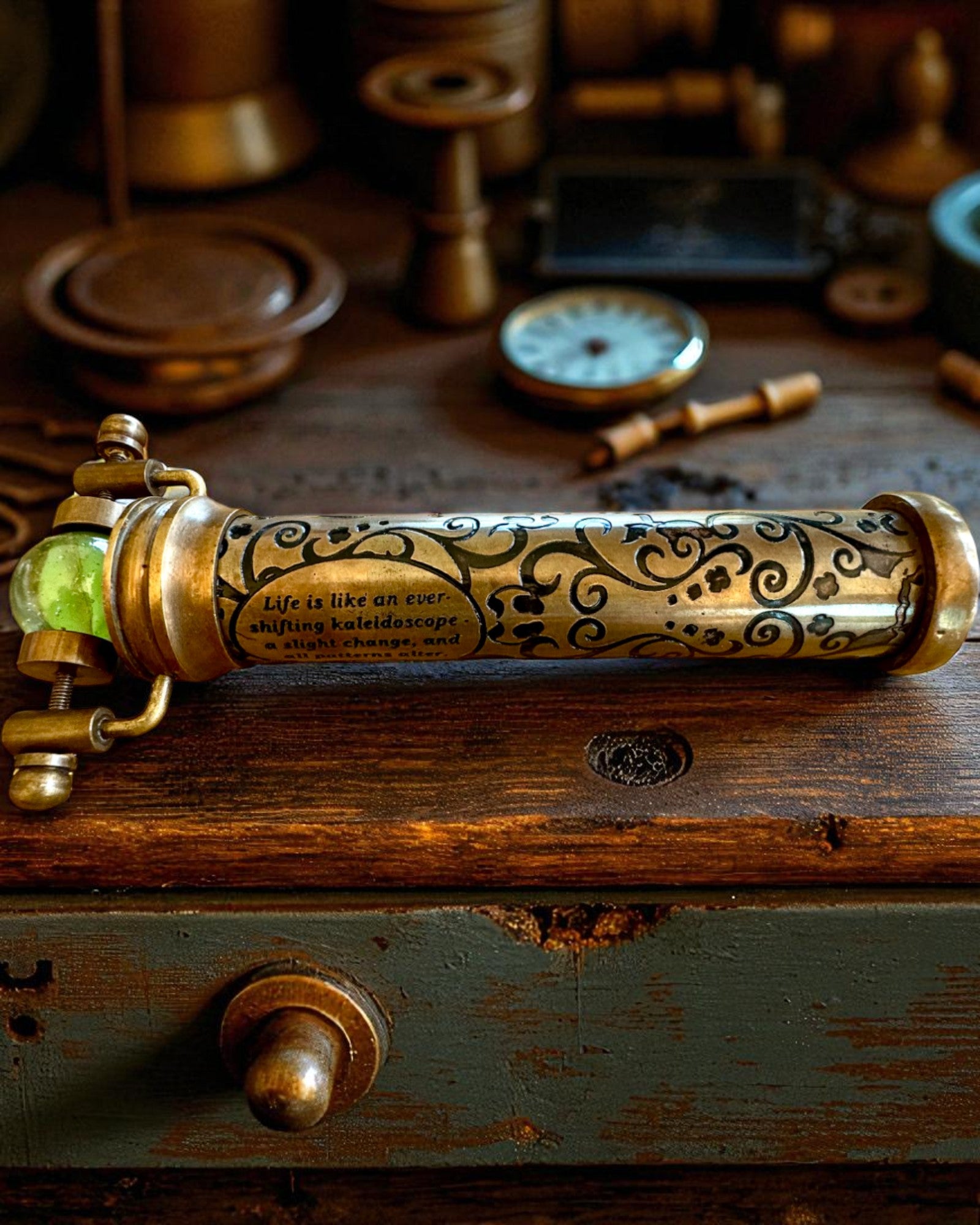 Caleidoscópio Vintage „Emerald Dreams”, 15 cm – feito à mão, possibilidade de personalização com gravação para presente