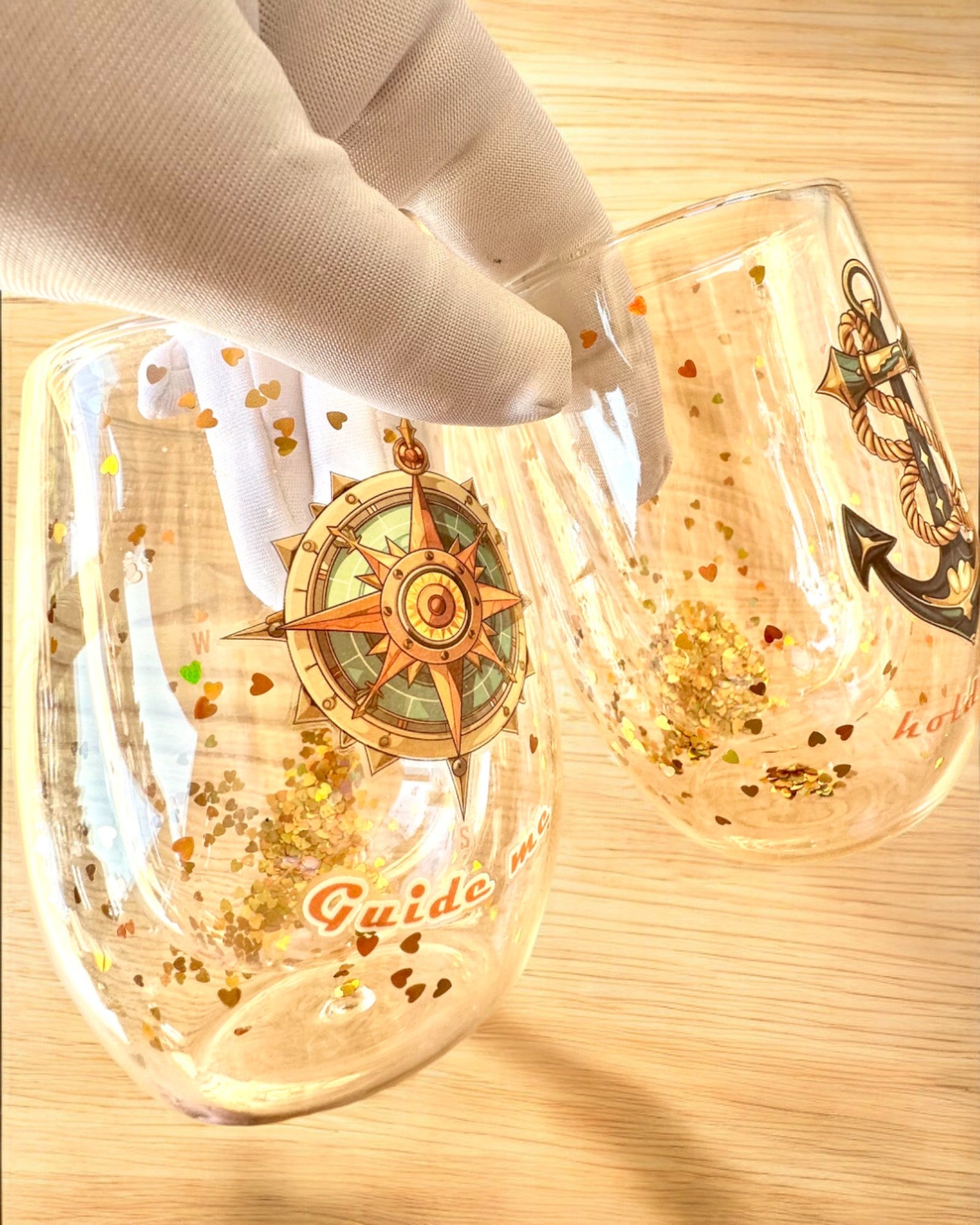 Copos "Nautical Dreams" com paredes duplas e flocos dourados - conjunto de 2 peças, capacidade de 300 ml, possibilidade de personalização com gravação