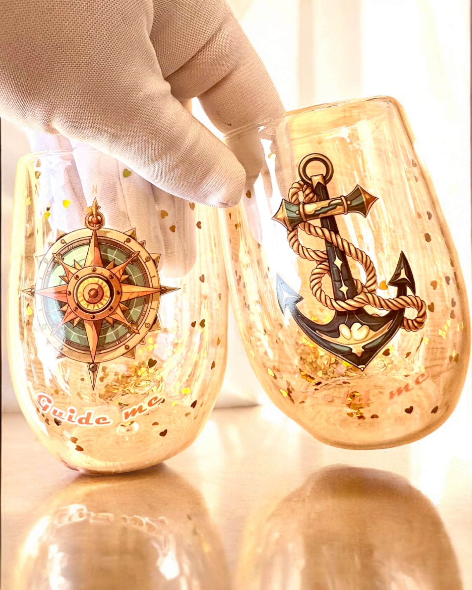 Copos "Nautical Dreams" com paredes duplas e flocos dourados - conjunto de 2 peças, capacidade de 300 ml, possibilidade de personalização com gravação