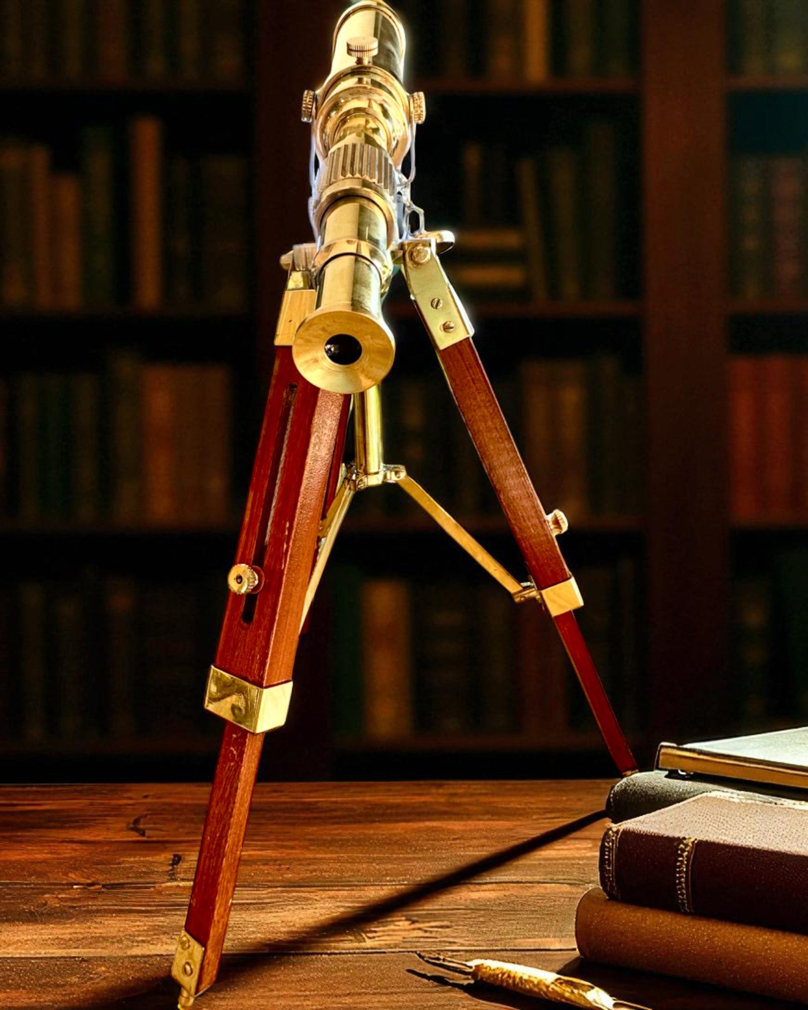 Telescópio Celestial em suporte de madeira 41 cm, possibilidade de personalização com gravação como presente