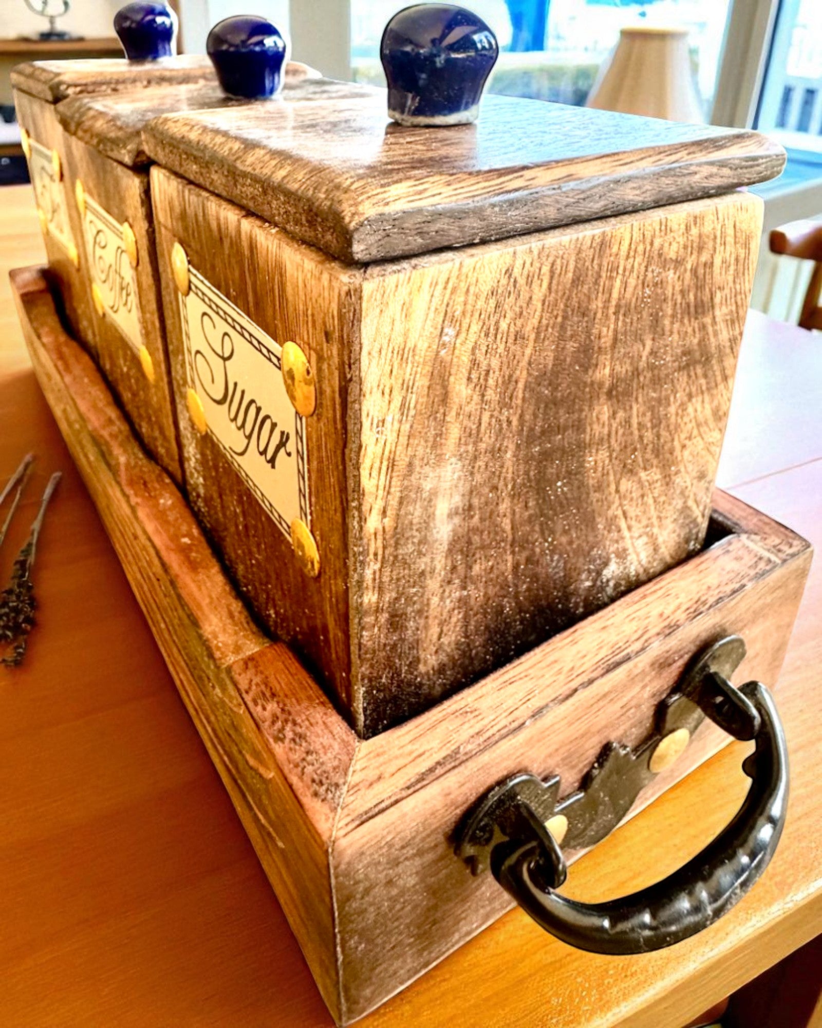 Conjunto Royal Trio – Chá, Café, Açúcar de madeira Shisham, feito à mão, com opção de gravação para presente