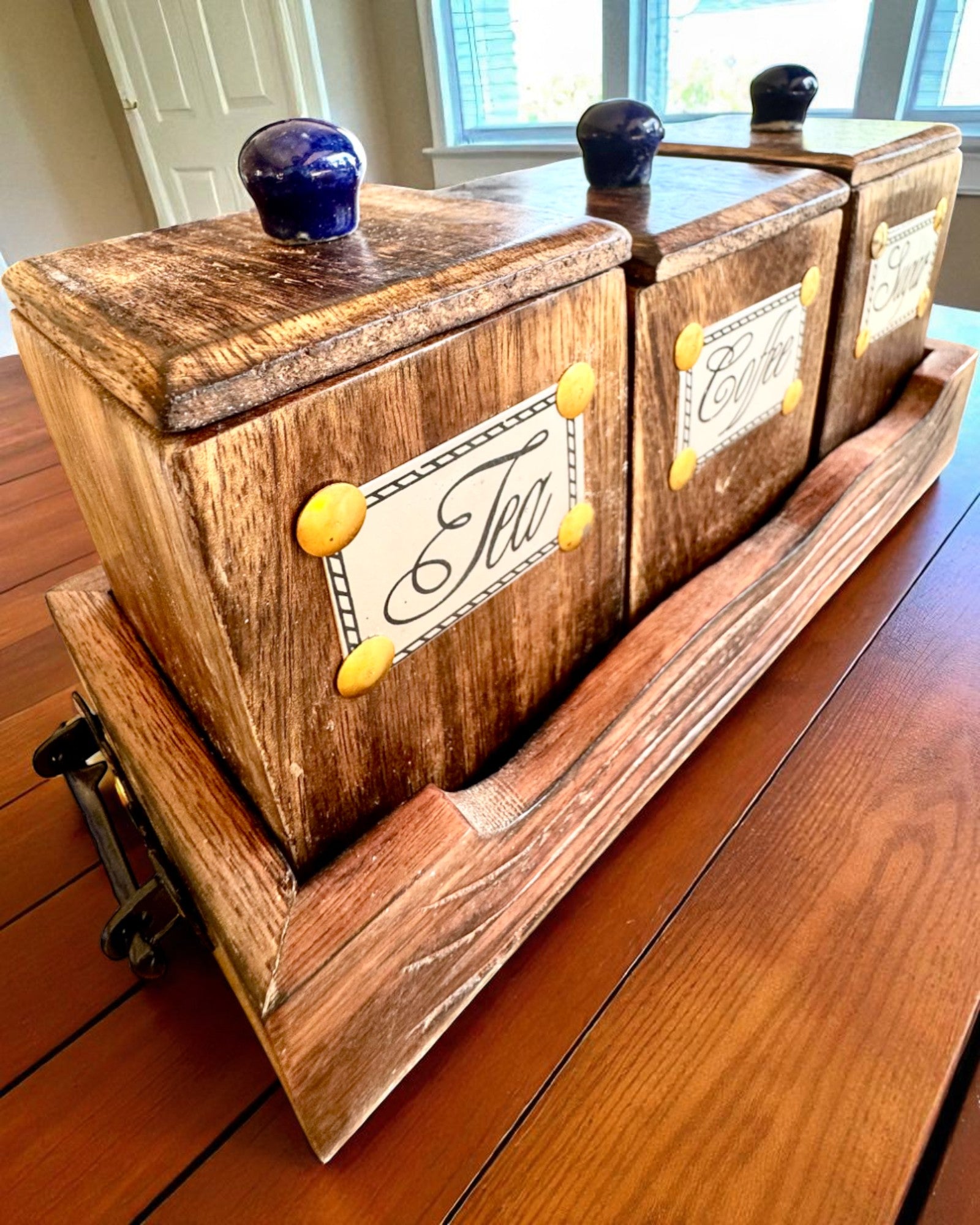 Conjunto Royal Trio – Chá, Café, Açúcar de madeira Shisham, feito à mão, com opção de gravação para presente