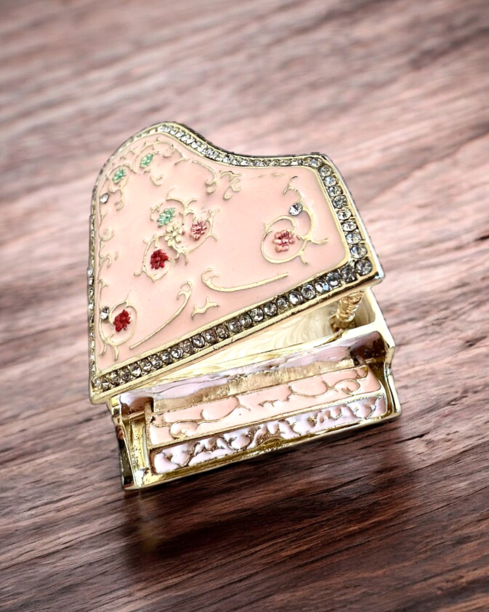 Elegante caixa de joias "Mini Piano - rosas clássicas" - com opção de gravação para presente