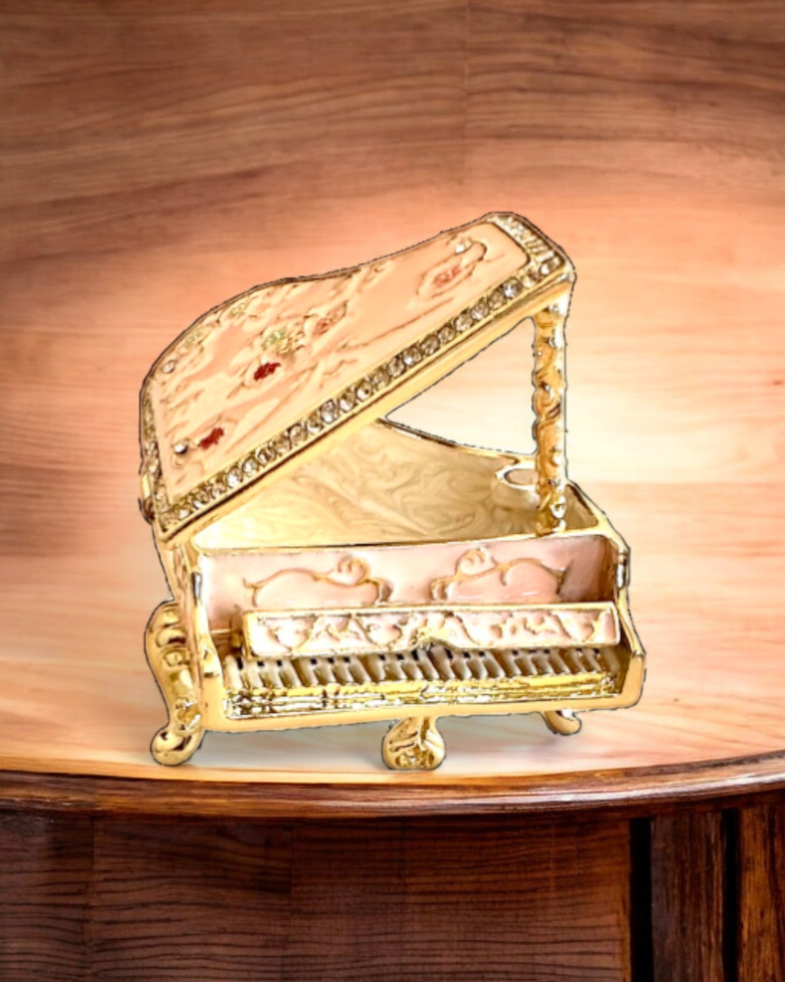 Elegante caixa de joias "Mini Piano - rosas clássicas" - com opção de gravação para presente