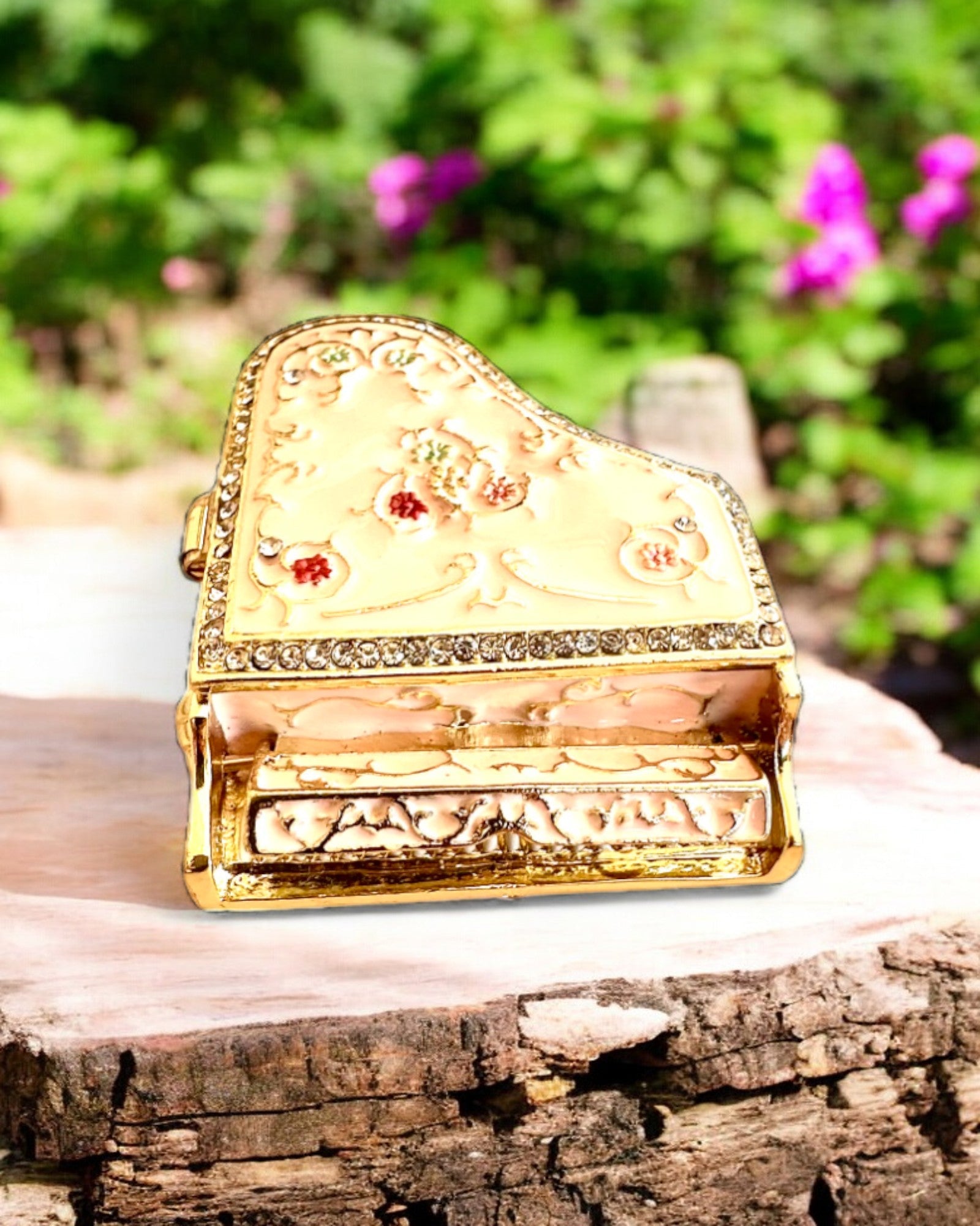 Elegante caixa de joias "Mini Piano - rosas clássicas" - com opção de gravação para presente