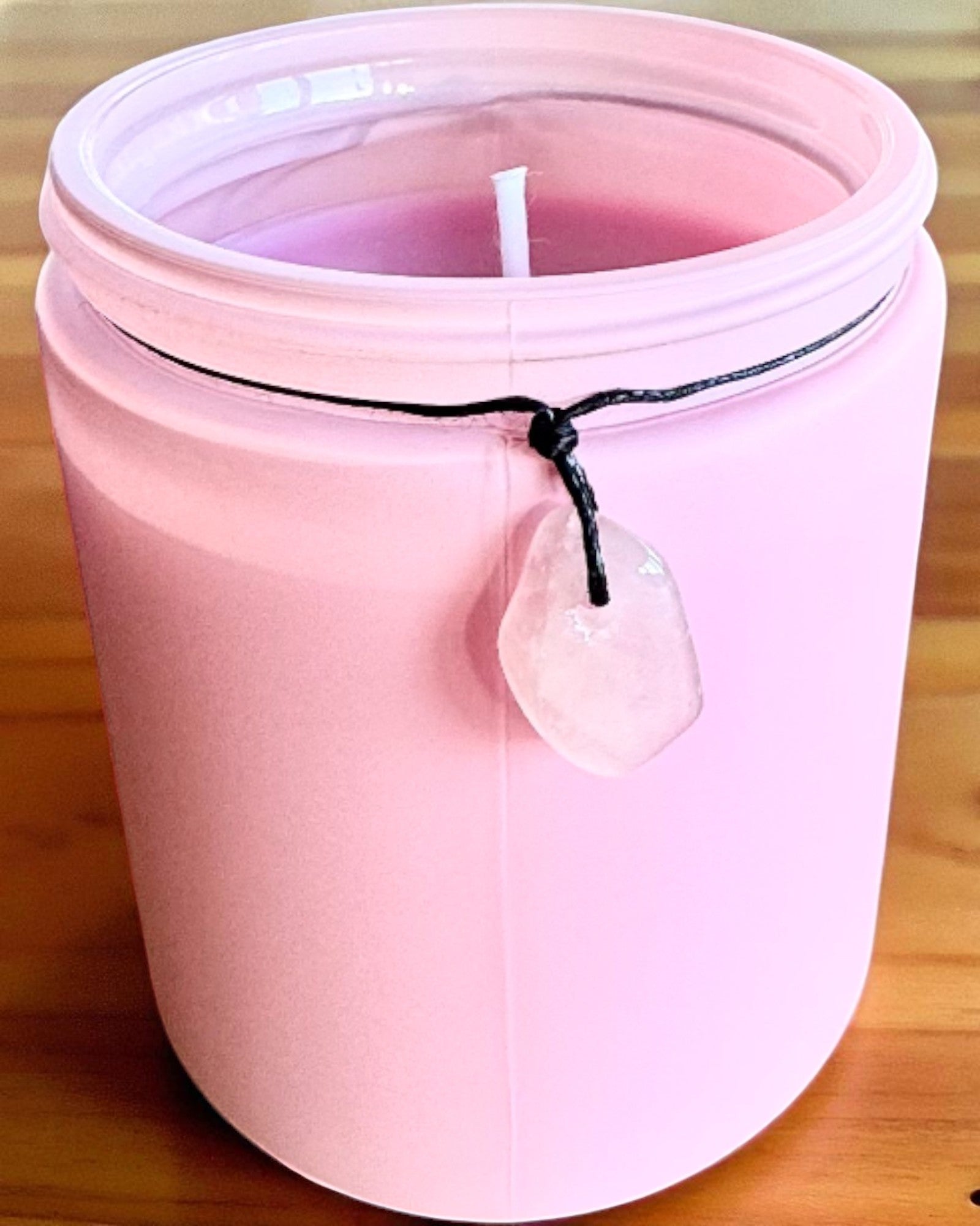 Vela de soja intencional Quartzo Rosa – amor, harmonia e tranquilidade do coração, 250 ml, possibilidade de personalização para presente
