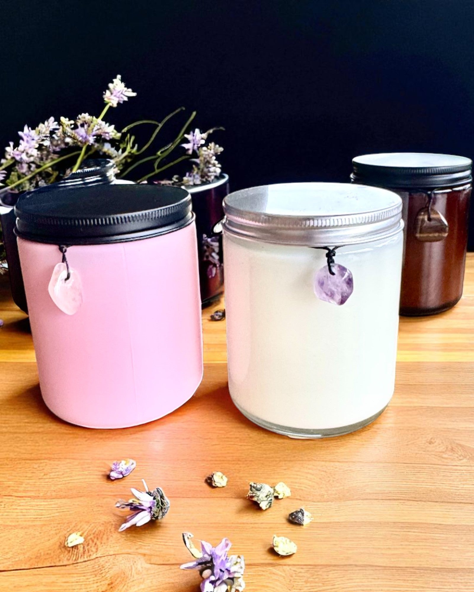 Vela de soja intencional Ametista – paz, harmonia e purificação, 250 ml, possibilidade de personalização para presente