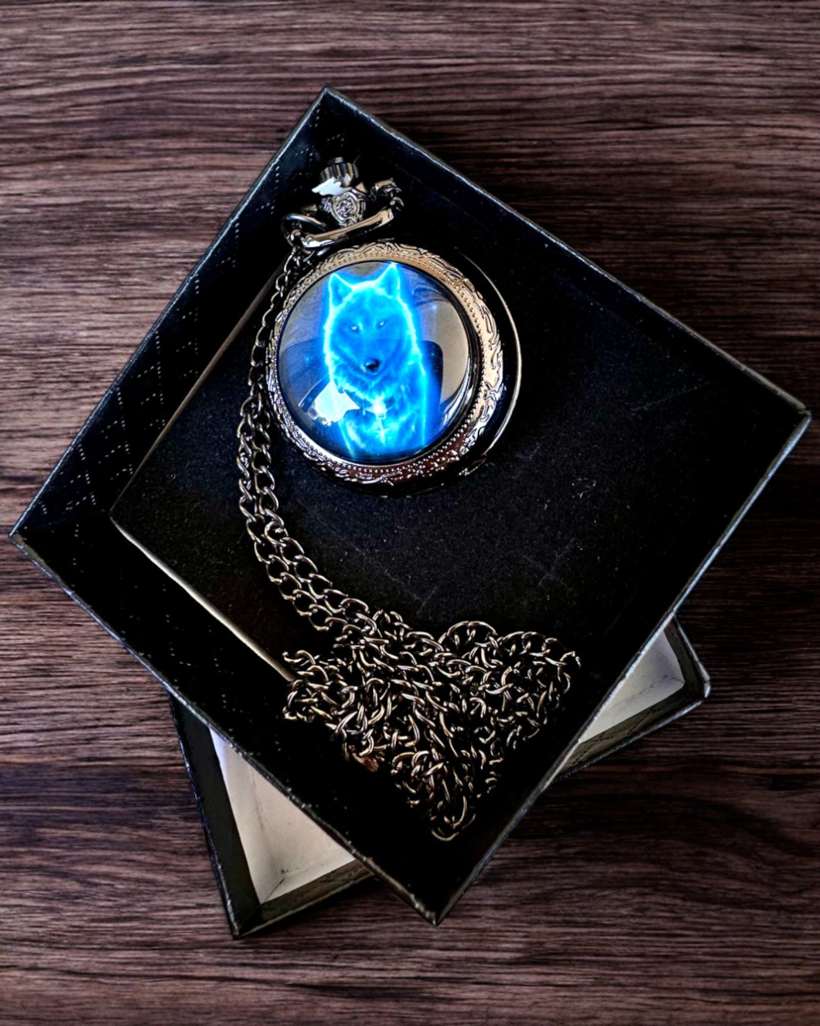 Relógio de Bolso Lunar Wolf – Relógio do Lobo Lunar, possibilidade de personalização com gravação para presente