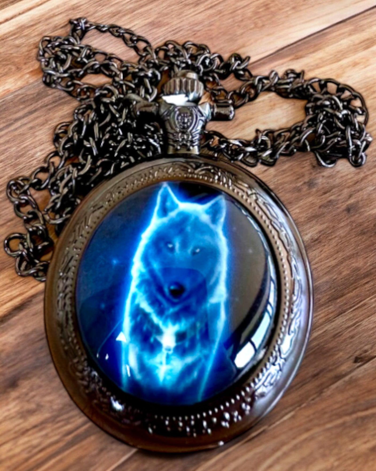 Relógio de Bolso Lunar Wolf – Relógio do Lobo Lunar, possibilidade de personalização com gravação para presente