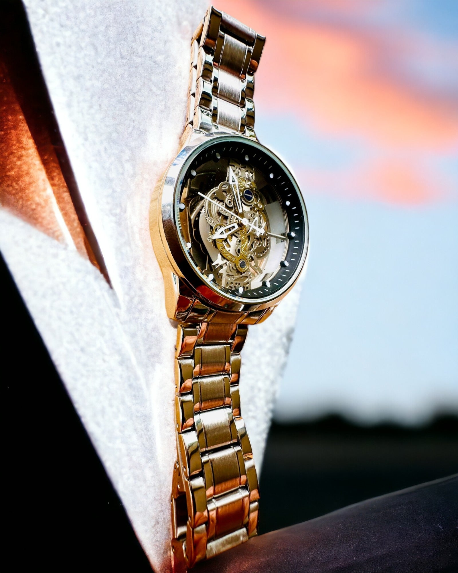 Relógio masculino elegante KIMSDUN Prestige Mecanismo Transparente e Elegância Desportiva, possibilidade de personalização com gravação