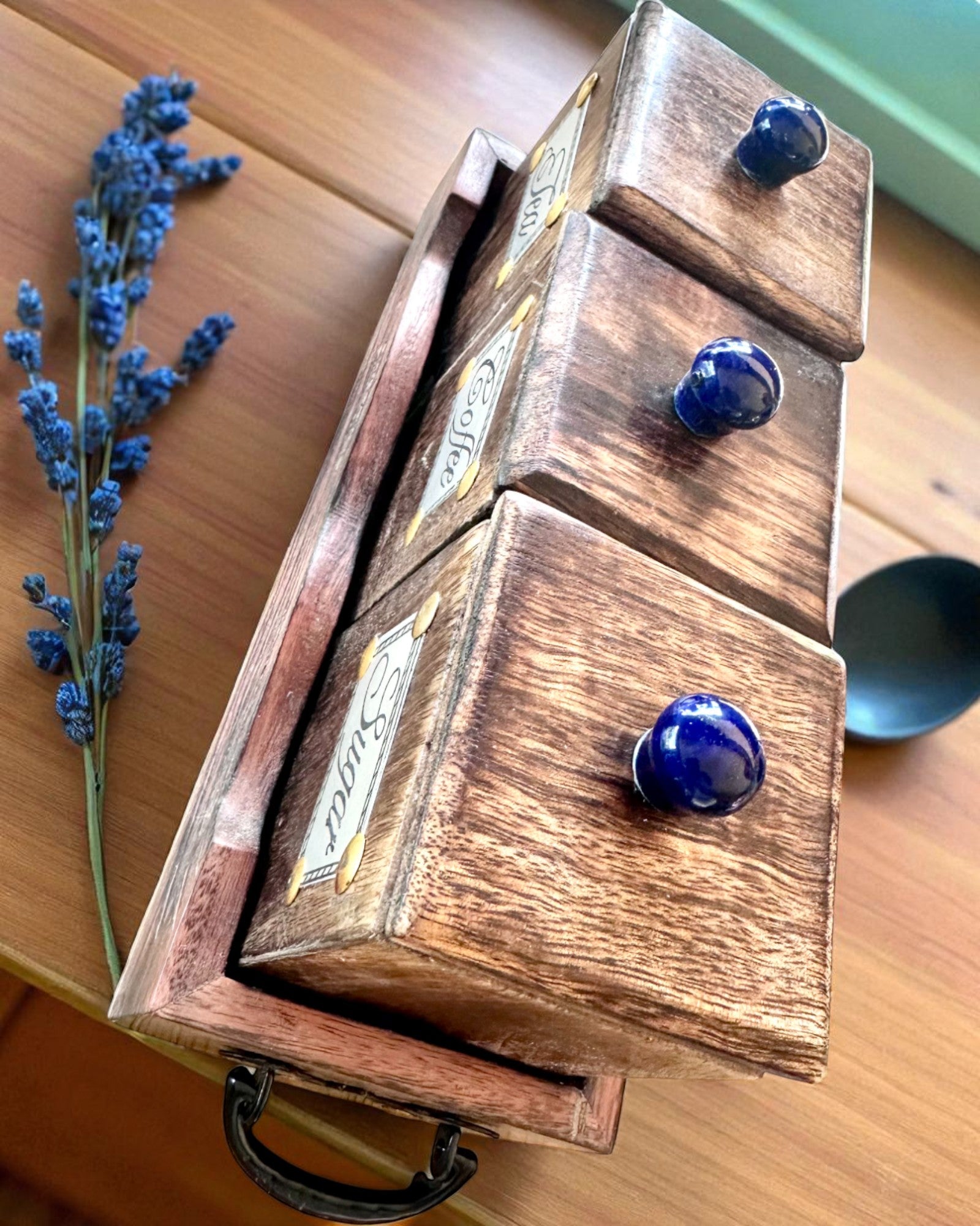 Conjunto Royal Trio – Chá, Café, Açúcar de madeira Shisham, feito à mão, com opção de gravação para presente