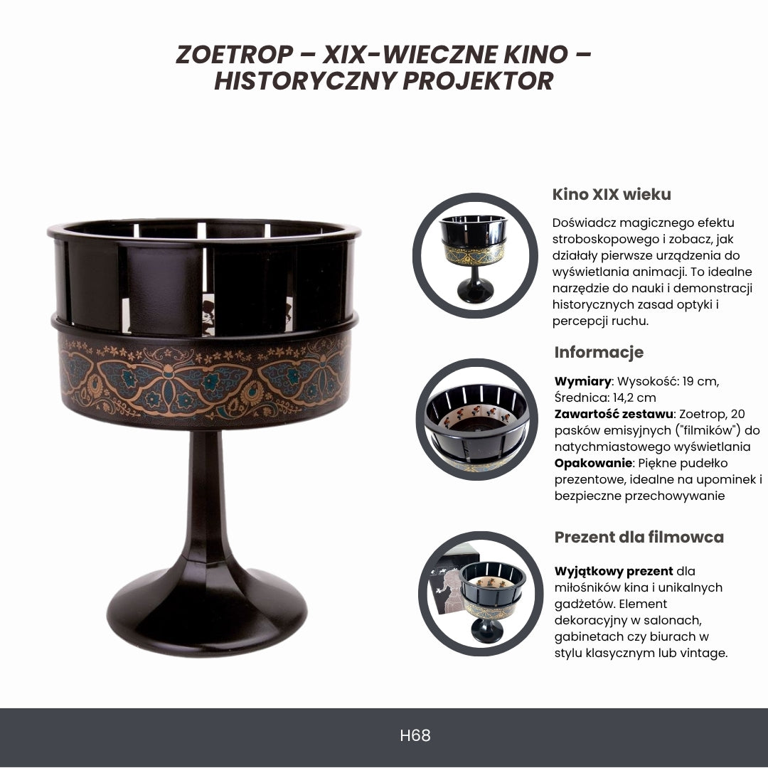 Zoetrop H68 – Projetor de cinema do século XIX com possibilidade de personalização por gravação, ideal para presente – altura 19 cm, design clássico para decoração de interiores