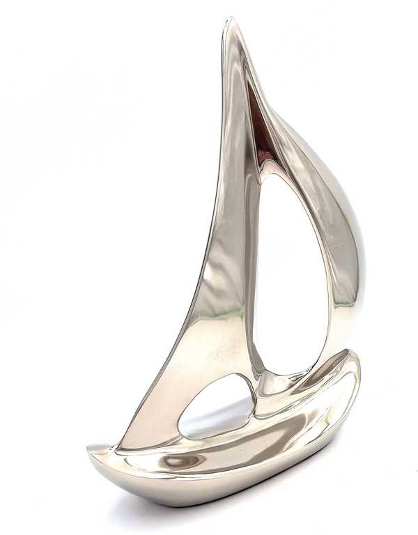 Modelo Elegante de Iate em Metal 36 cm com Possibilidade de Personalização por Gravação
