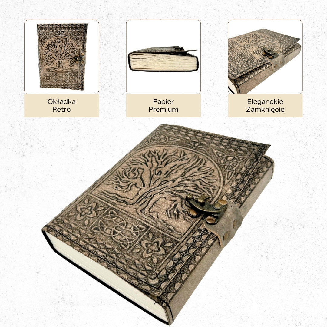 Caderno de Couro Retro Árvore da Vida com Gravação