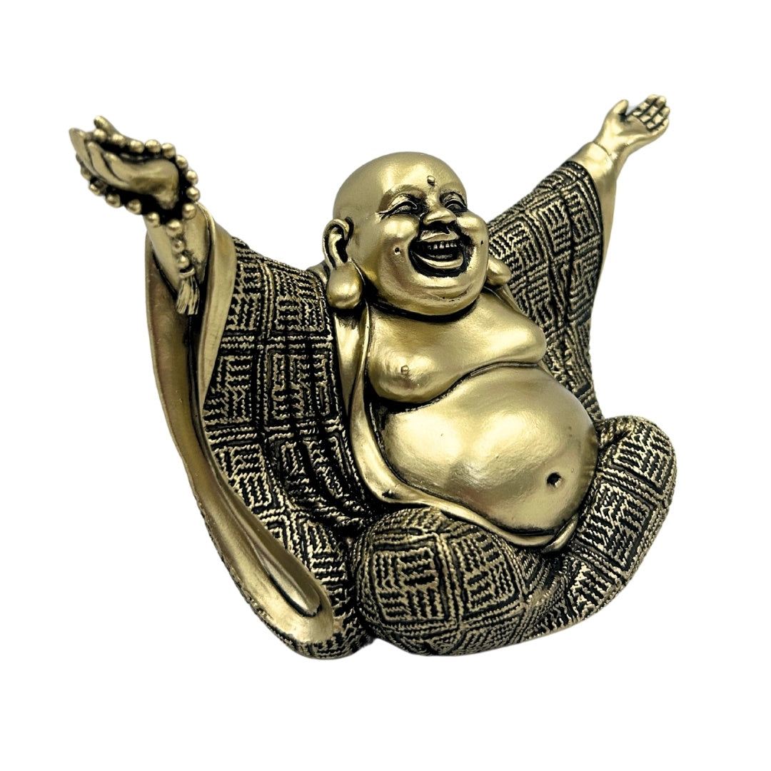 Estatueta de Buda Alegre em dourado com possibilidade de gravação personalizada - Decoração elegante para presente com 17,1 cm de altura em poliéster, simbolizando riqueza e felicidade