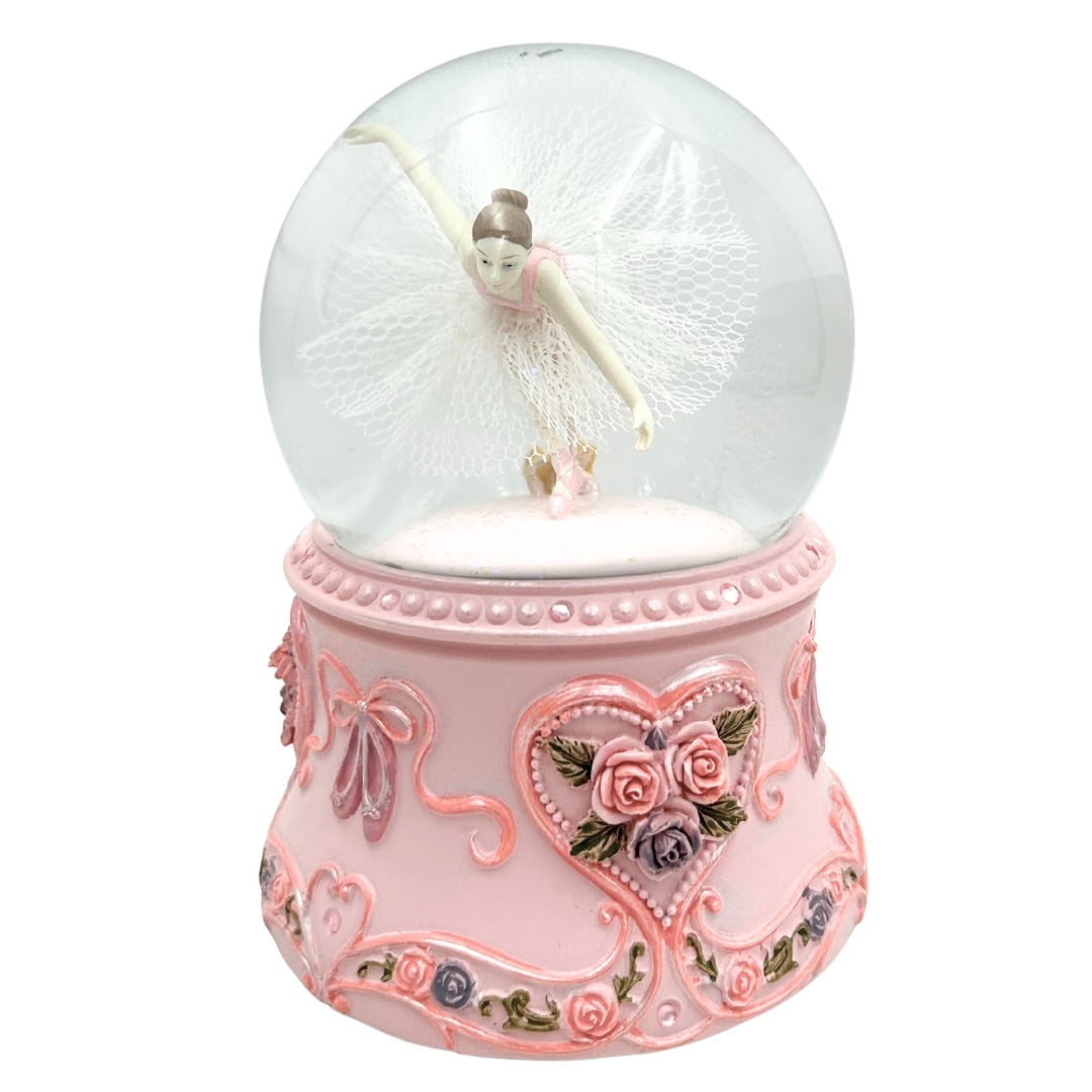 Bailarina Dançante em Bola de Vidro 15cm com Gravação Personalizada - Caixa de Música Elegante com Base Pastel e Melodia Lago dos Cisnes