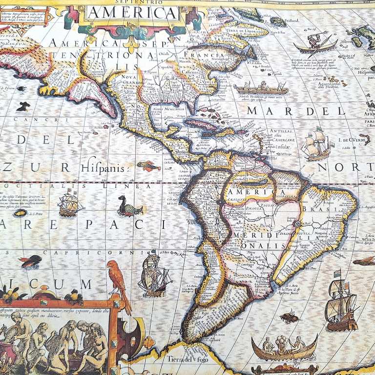 Mapa da América de 1628 - Reimpressão de J. Hondius com possibilidade de personalização por gravação - presente ideal para viajantes e amantes da história - dimensões 37,5 x 50 cm