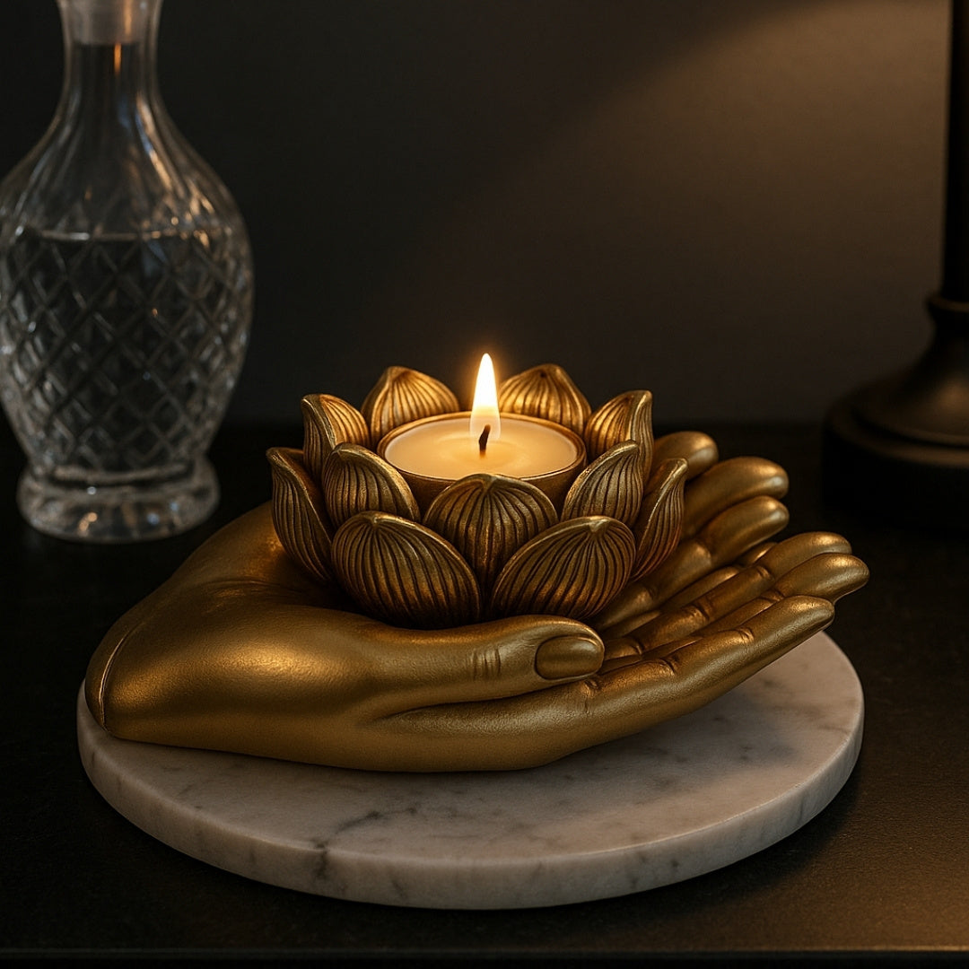 Castiçal Glamour Dourado para Vela Tealight com possibilidade de gravação personalizada – Elemento decorativo elegante para interiores com dimensões 11,5 x 9,4 x 4,8 cm em poliéster
