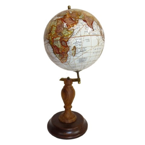 Globo decorativo elegante em base de madeira com possibilidade de personalização por gravação, 27 cm, castanho escuro, ideal para presente