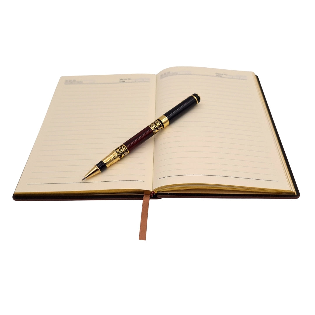 Conjunto de Presente Premium Exclusivo Caderno A5 com Capa de Madeira e Caneta – Personalização por Gravação, Ideal para Presente para Chefe, Professor, Artista – Castanho Escuro com Elementos Dourados