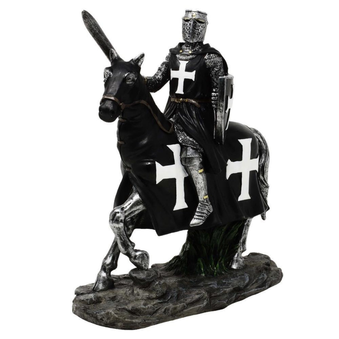Figura Decorativa Cavaleiro a Cavalo 22 cm com Possibilidade de Gravação Personalizada - Decoração Elegante em Poliresina para Presente a Amantes de História e Idade Média