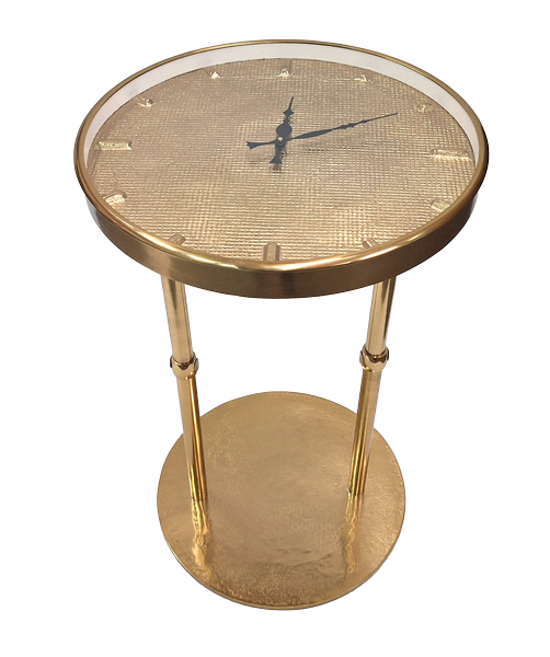 Mesa metálica dourada Glamour com relógio e possibilidade de gravação – decoração elegante 40x40x60 cm para presente