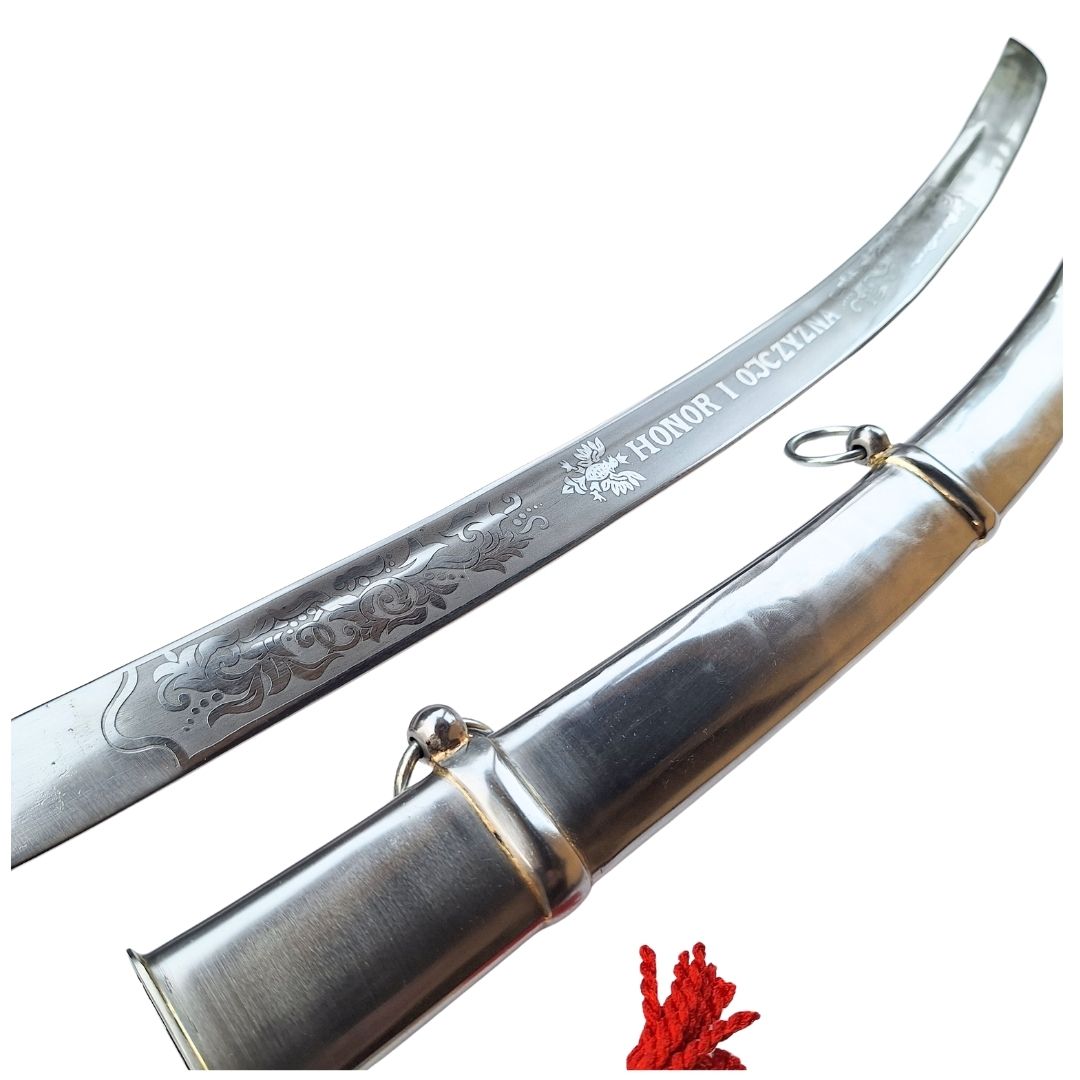 Réplica de sabre de cavalaria «Radziwiłłówka» de 1917 com a inscrição «Honra e Pátria» - gravação personalizada, presente elegante, aço não temperado, comprimento de 91 cm
