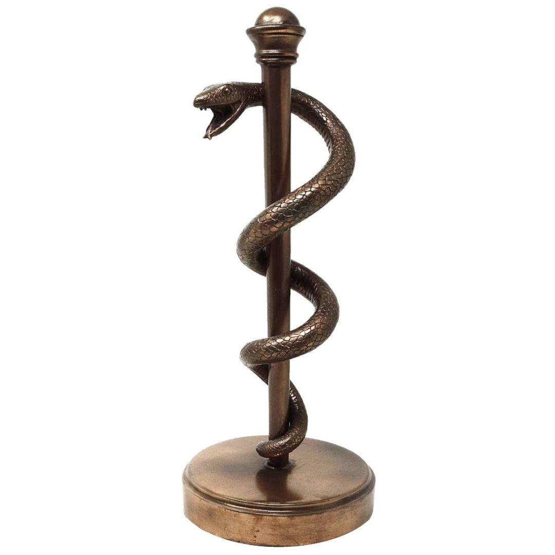 Estatueta Bastão de Asclépio 30 cm em Resina - Presente Personalizado para Médico, Enfermeiro ou Farmacêutico - Decoração em Bronze/Latão com Gravação