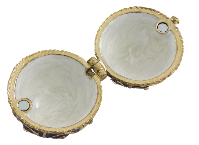 Caixa de metal exclusiva com cristais em forma de ovo Fabergé, azul-marinho e dourado, 5,5x6,5 cm com possibilidade de personalização por gravação