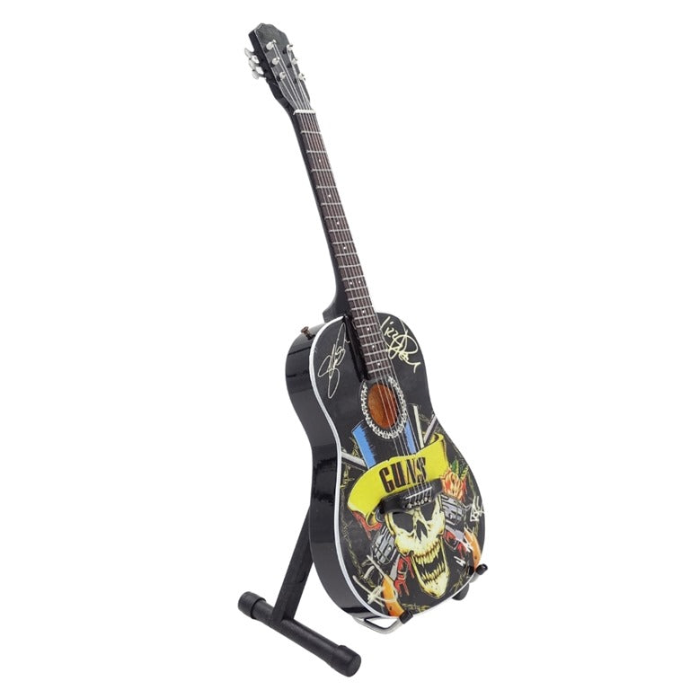 Mini guitarra clássica Guns N' Roses Tribute MGT-3124 com possibilidade de personalização por gravação, ideal para presente para guitarrista, feita em mogno, altura 25 cm
