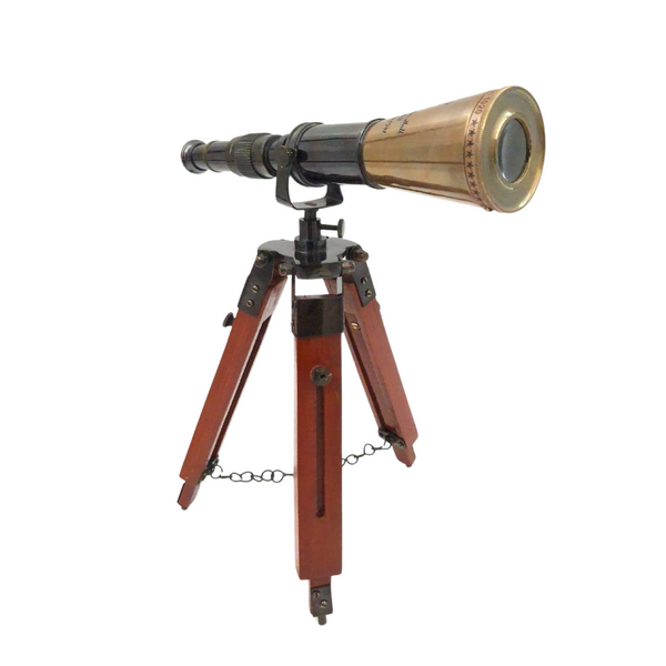 Luneta de Latão em Tripé com Possibilidade de Personalização por Gravação - Elemento Decorativo Elegante para Presente, Altura Regulável até 30 cm
