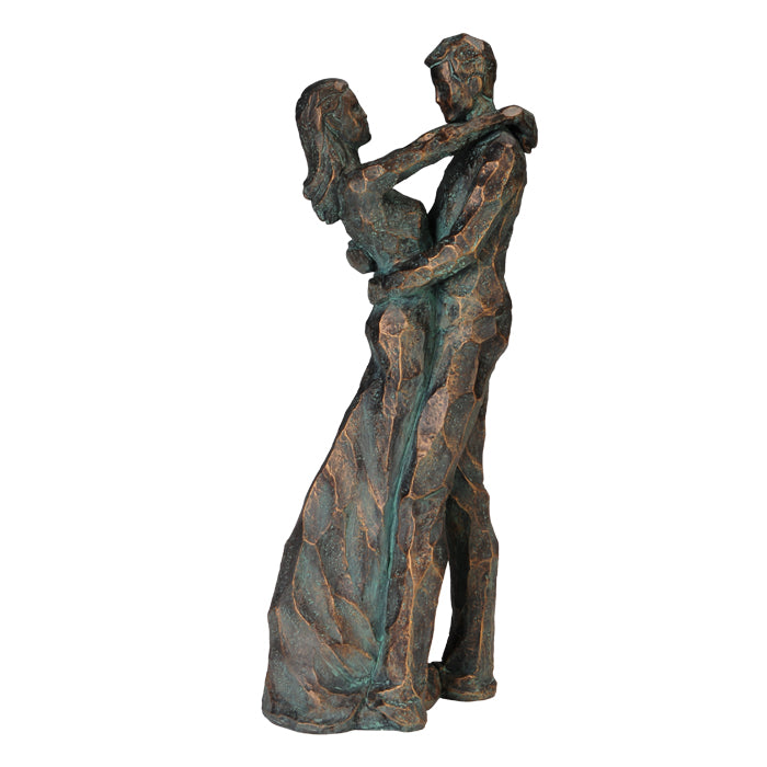 Estatueta decorativa Casal a Dançar com gravação – presente romântico para casamento ou aniversário – altura 28 cm, feita em polyresina, design elegante em cores profundas