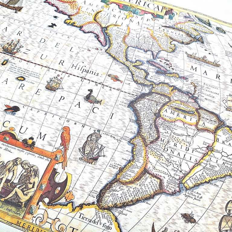 Mapa da América de 1628 - Reimpressão de J. Hondius com possibilidade de personalização por gravação - presente ideal para viajantes e amantes da história - dimensões 37,5 x 50 cm