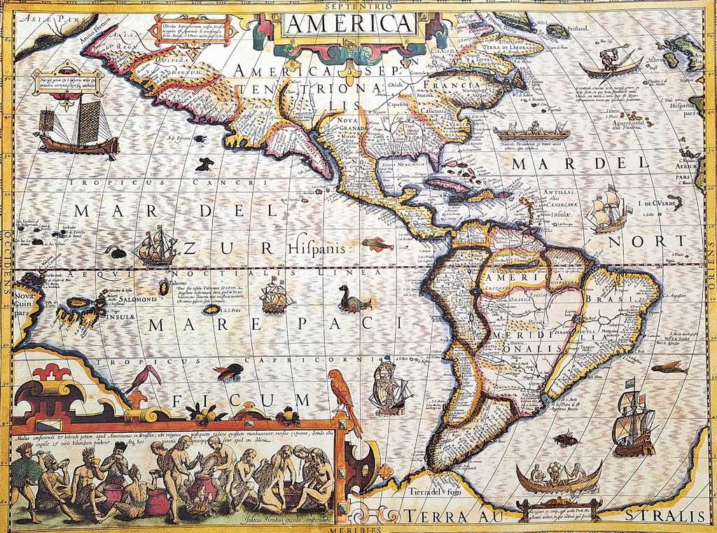 Mapa da América de 1628 - Reimpressão de J. Hondius com possibilidade de personalização por gravação - presente ideal para viajantes e amantes da história - dimensões 37,5 x 50 cm