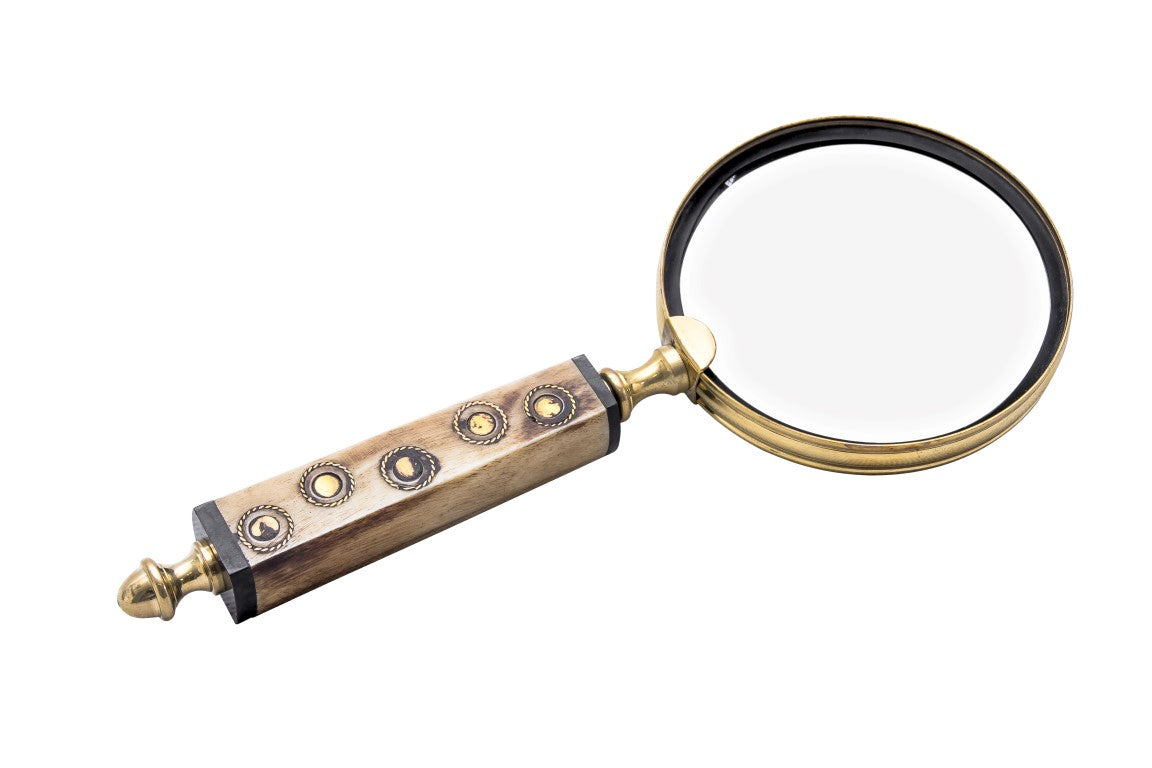 Lupa em Latão com Vidro Ampliador Retro e Cabo de Osso