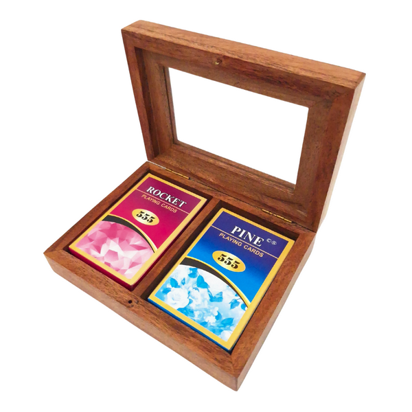 Caixa de Madeira Elegante com Dois Baralhos DNU-007 com Possibilidade de Personalização por Gravação