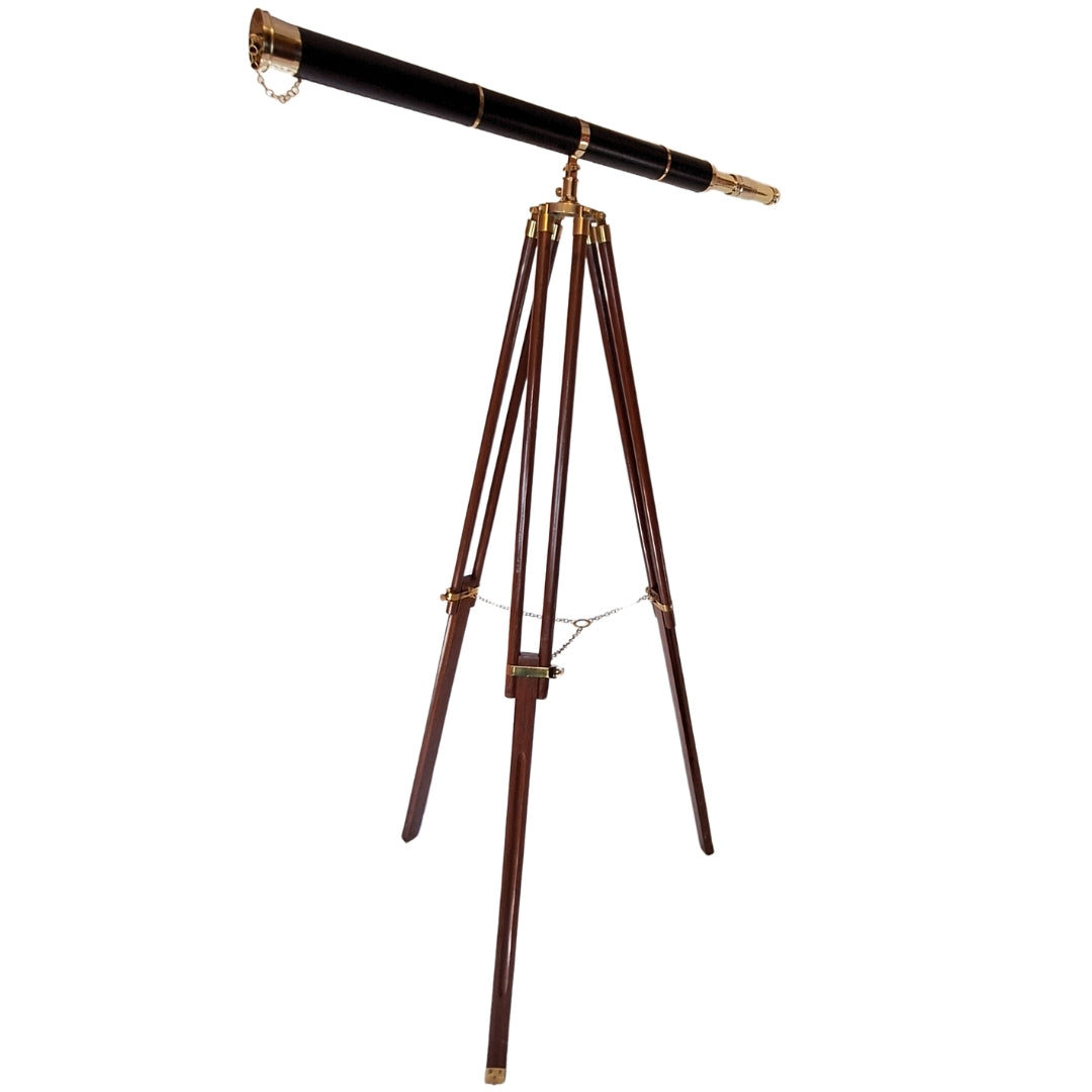 Telescópio decorativo TWSS em tripé de madeira com possibilidade de gravação personalizada