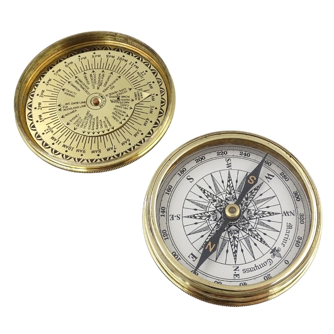 Bússola de Latão com Calendário de 40 Anos e Possibilidade de Gravação