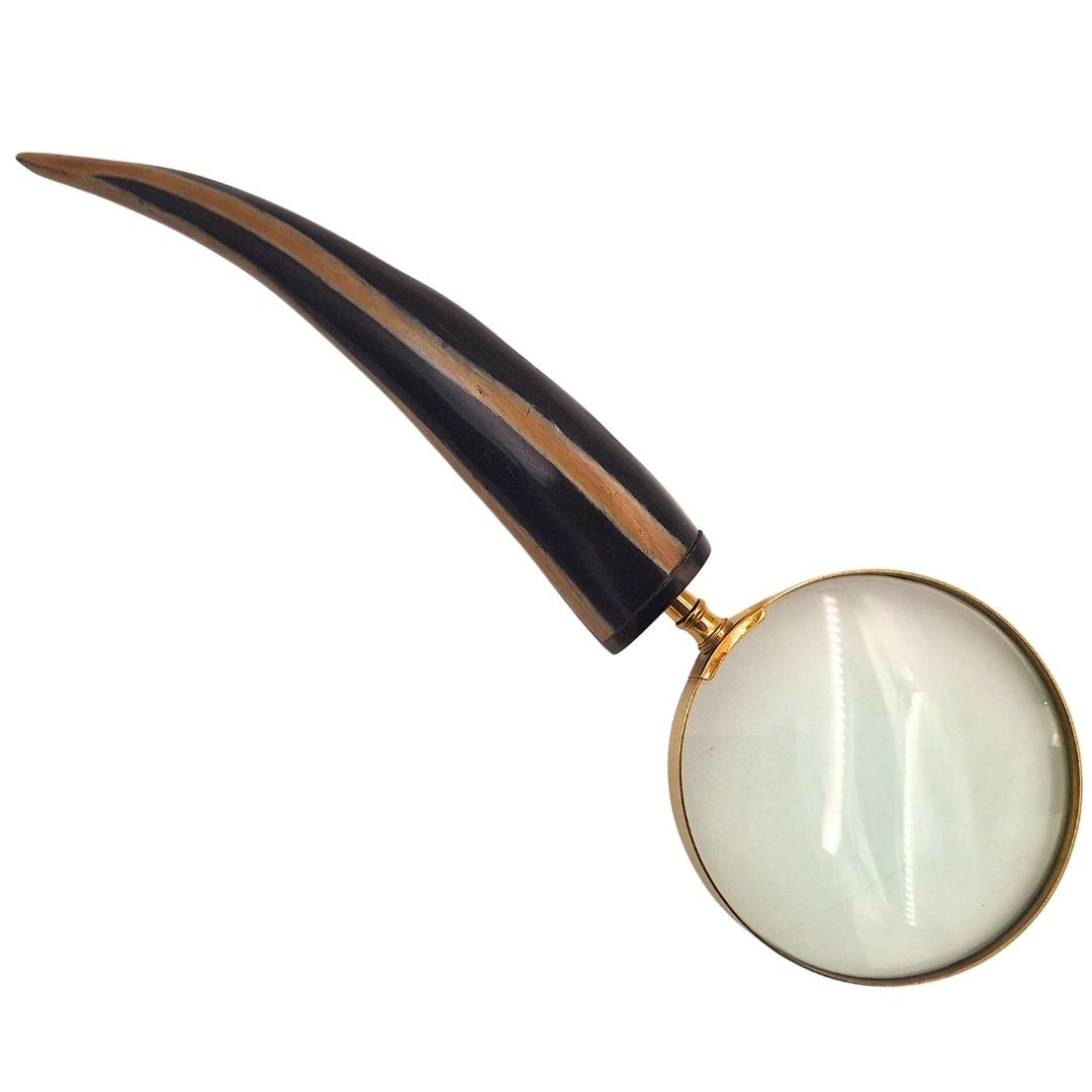Lupa de Leitura Retro Elegante com Armação de Latão e Cabo de Chifre de Búfalo - Gravação Personalizada - Presente Ideal para Sénior - Lente de Ampliação de Alta Qualidade 3,5x em Estilo Vintage