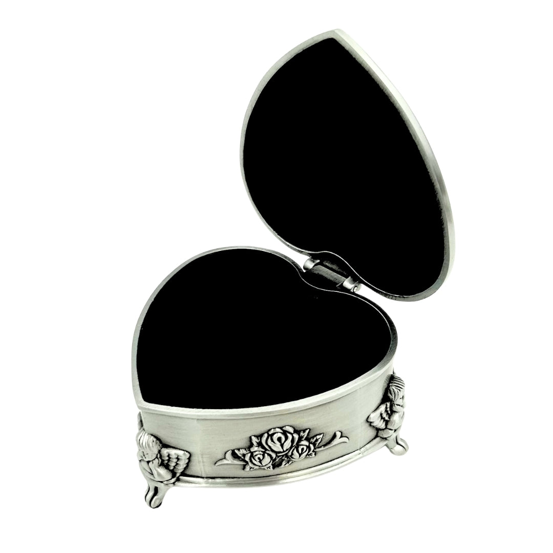 Caixa metálica em forma de coração com possibilidade de personalização por gravação – presente elegante para Dia dos Namorados, aniversário ou aniversário, decorada com motivo de rosa, dimensões 8,7 x 8,4 x 5,1 cm